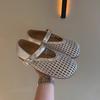French Hollow Woven One-word Buckle Roman Sandals Women's 2025 New Round Head Flat Bottom Mary Jane Hole Shoes