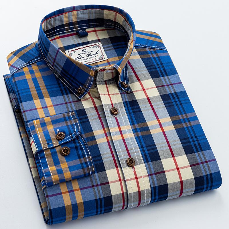 BRUST S-4XL Baumwolle Herren Neu Kariertes Langarmhemd Frühling Baumwolle Freizeithemd Slim Fit Zoll Hemd