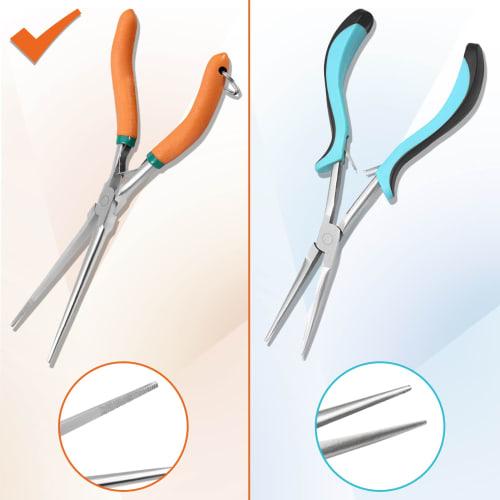 LEONTOOL Long Reach Nose Pliers, 7" Thin Extra Long Nose Pliers with Serrated Jaw Straps and Double Leaf Springs for Jewelry Making, Electrician Repai