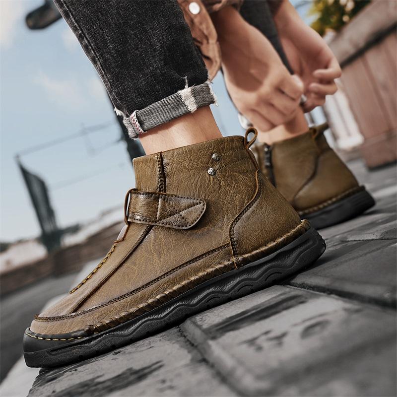 Men's Leather Boots Zipper High Top Casual Shoes Sneakers 39-48