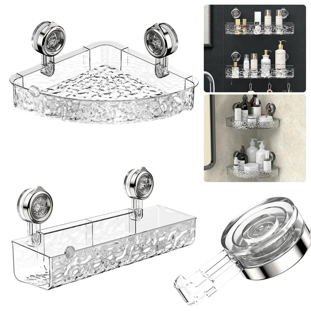 Shower Suction Cup Shelf Basket Light Glacier Pattern One Second Installation Bathroom Organizer Storage Rotating To Suck Remove
