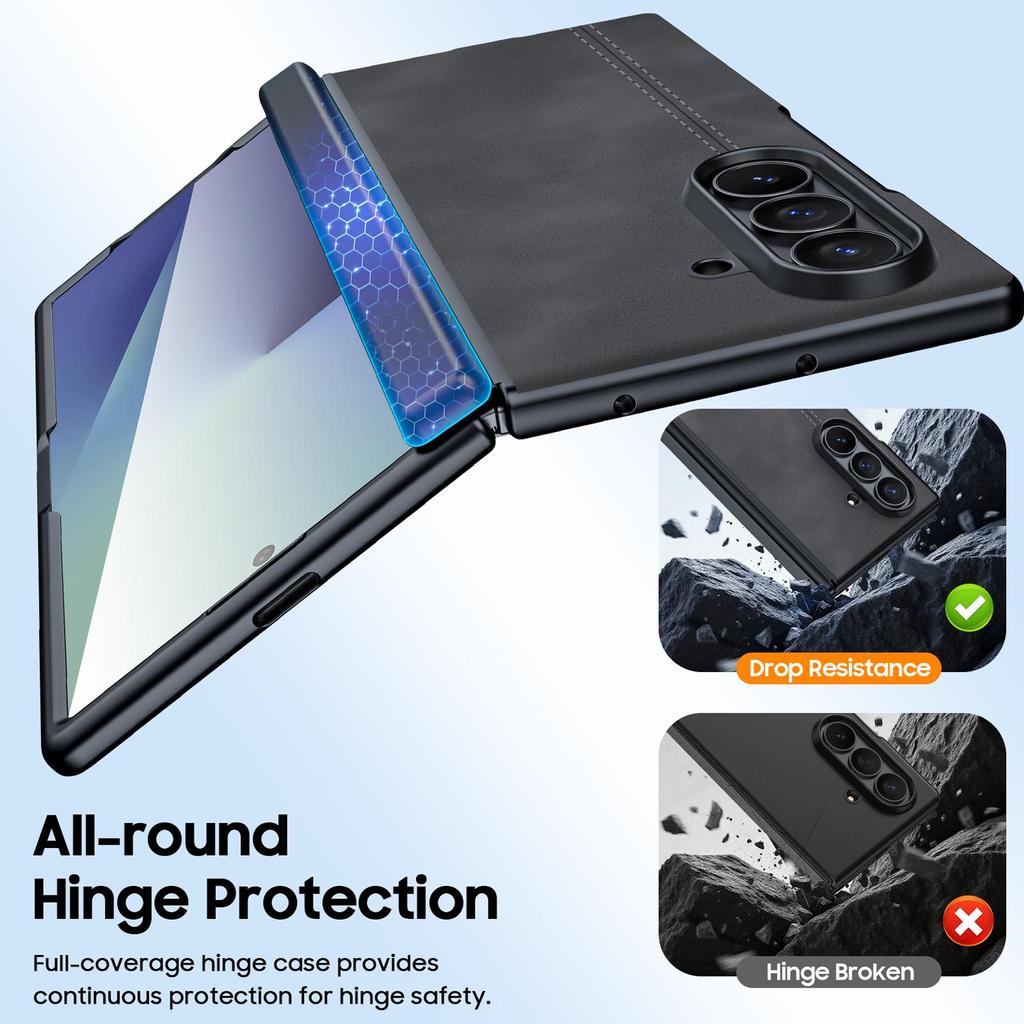 Leather Protective Case with Hinge Protection and Built-in Screen Protector for Samsung Galaxy Z Fold 7-Black