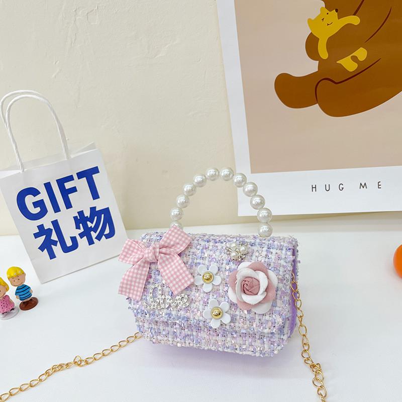 Borsa da ragazza elegante in cotone con decorazioni di perle artificiali per l'uso quotidiano