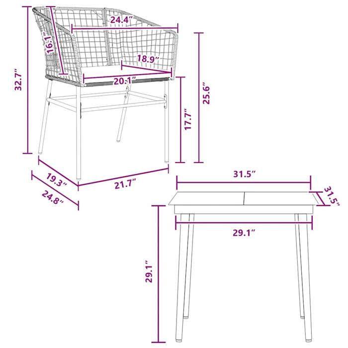 VidaXL Garden Dining Set Cushions 3pcs Brown Poly Rattan Glass 3334506