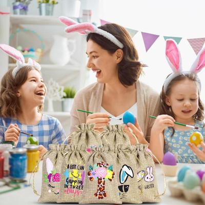 Burlap Drawstring Bags Bunny Goody Bag 12 Pieces Burlap Bag With Drawstring Burlap Sack Linen Egg Candy Bag For Party Favor