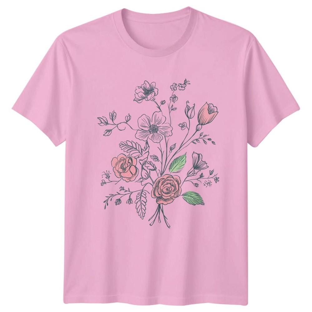 Hand Drawn Floral Bouquet Unisexs TShirt Botanical Sketch Floral