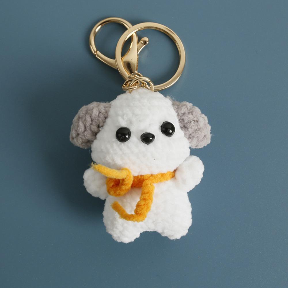 Finished Product Handwoven Dog Key Ring Animal Doll Crochet Keychains Knitted Dog Pendant Backpack