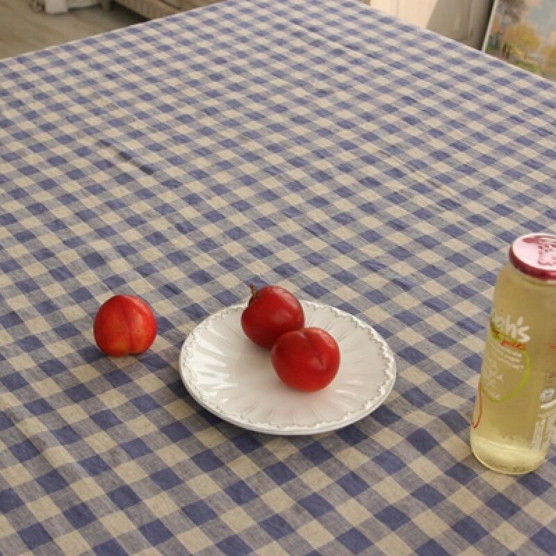 Apple Check Linen 6-Person Tablecloth/Tablecloth 130x210 Blue