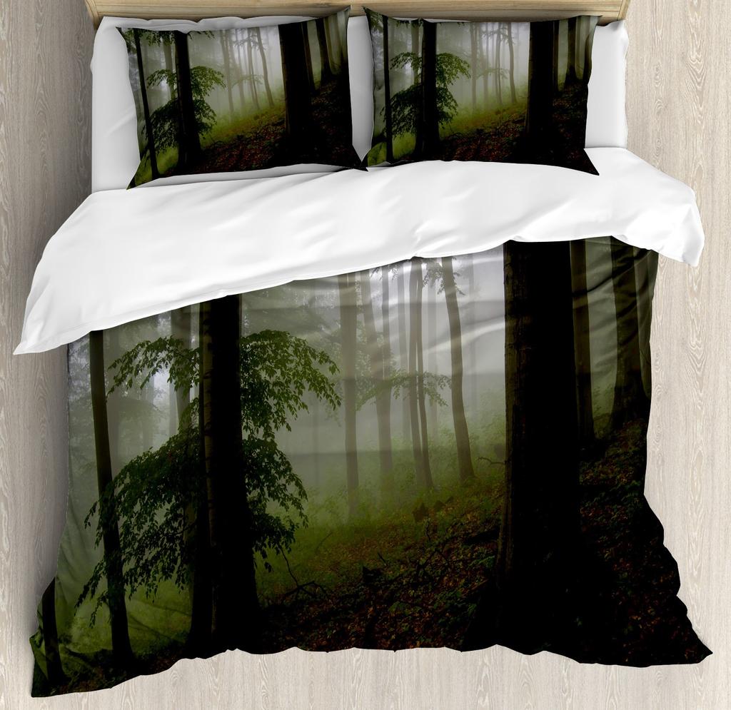 Forest Duvet Cover Magical Woodland Jungle Comforter Cover Dreamy Misty Scene Bedding Set For Girls Boys Full Queen King Size