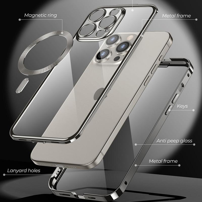 Für iPhone 15 14 Pro Max 360 ° All-Inclusive-Schutzhülle Magnetische Sicherheit Drahtloses Laden Schutzhüllen aus Aluminiumlegierung