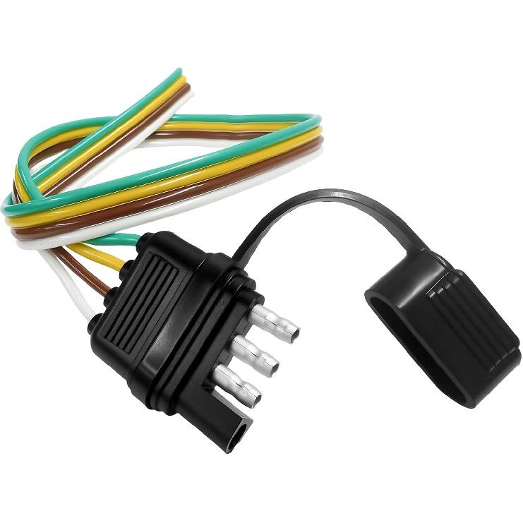 4 Pin 4 Wire Trailer Wiring Harness, 16AWG 17 Inch 4 Prong Flat Trailers Light Connector with Dust Cover, 4-Way Trailer Wiring Harness Replacement