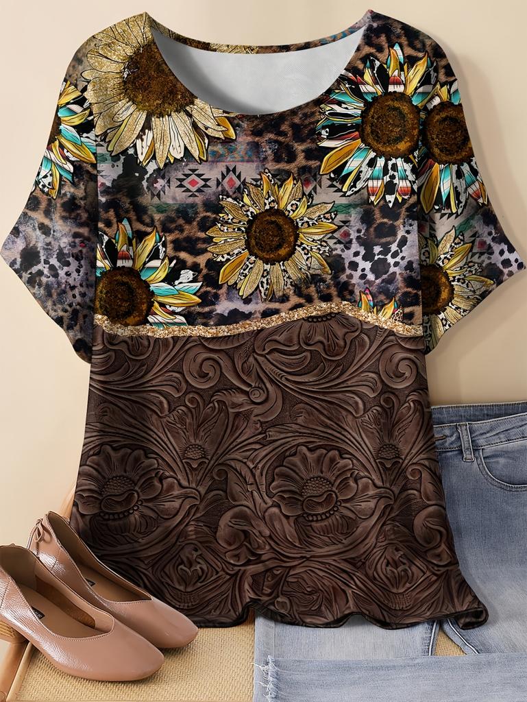 Women's Short Sleeves T-Shirt Elegant 3D Bohemian Print Short Sleeve Tees Woman T-Shirt Tops Oversized Summer Women's Clothing