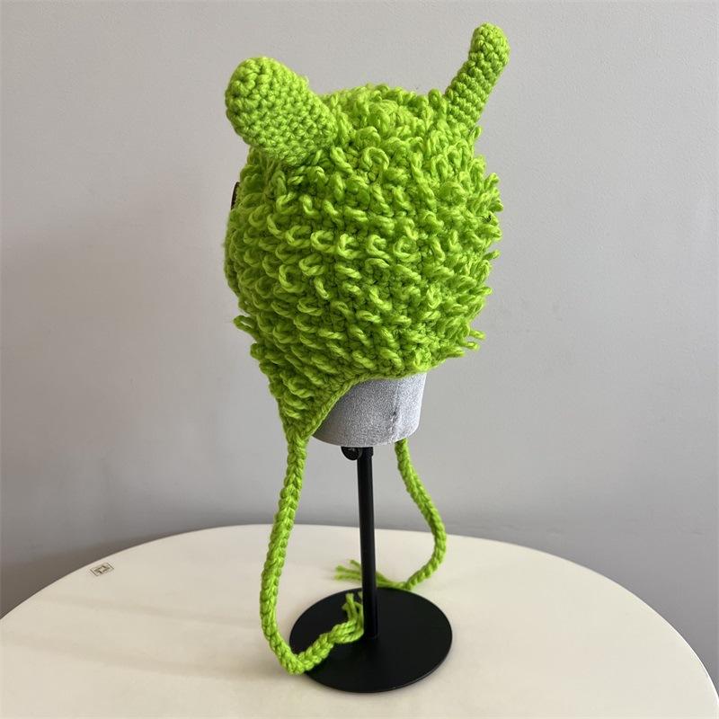 Cute Rabbit Ears Burr Feeling Hand Crocheted Male and Female Students Funny Cartoon Autumn and Winter Warm Pullover Hat