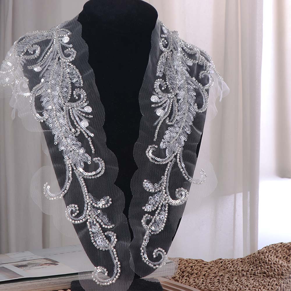 Lace Trim Beaded Sequin Patch Flower Pattern Embroidery Sewing Patch  Costume Design