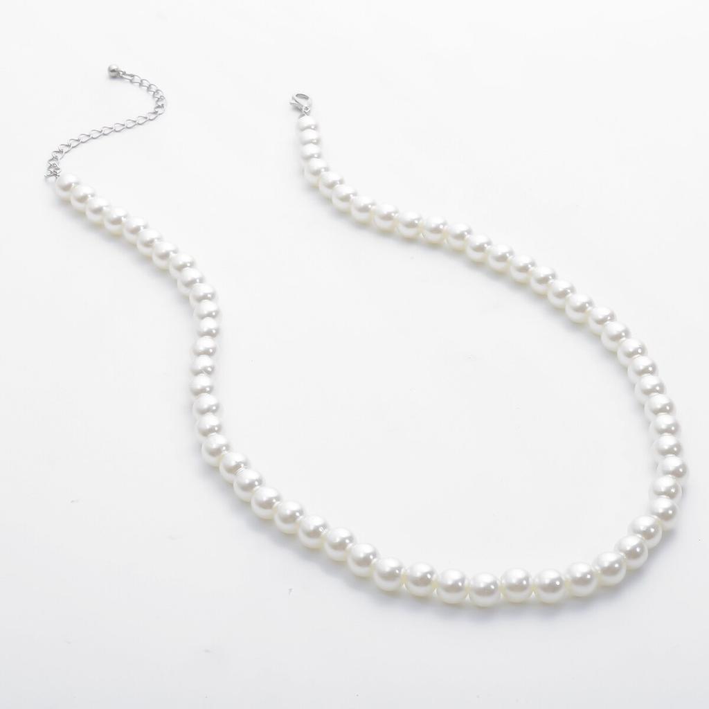 Simple Imitation-Pearl Beaded Short Choker Necklace for Men Trendy White Beaded Chains On Neck Accessories Fashion Jewelry
