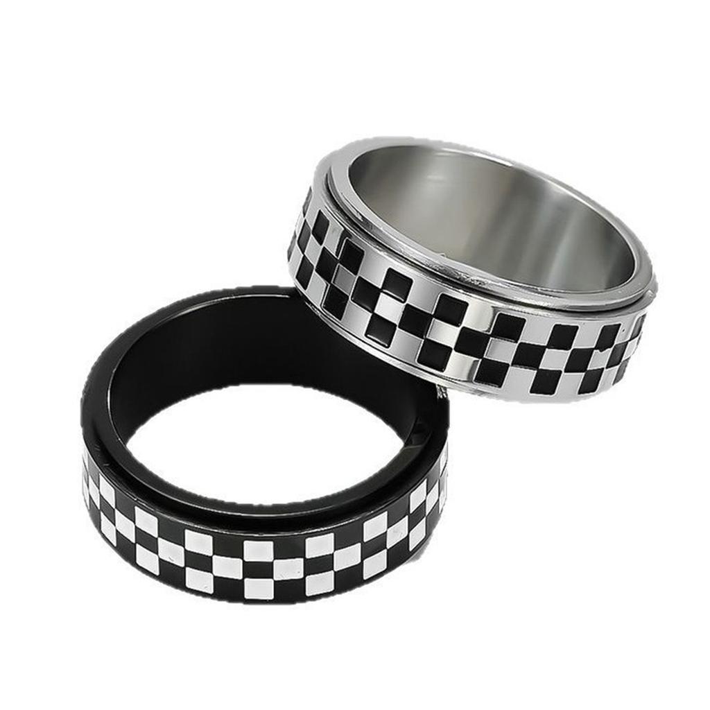 Rennschachbrett Fidget Spinner Herrenringe Edelstahl Punk Rock Einfacher Schmuck für Damen Modeaccessoires Geschenk Großhandel
