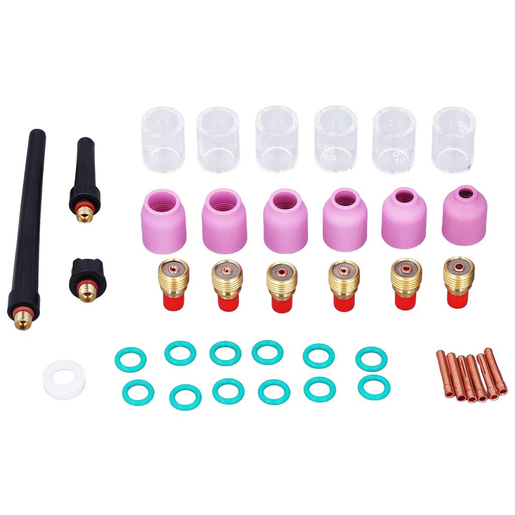 40-teiliges WIG-Schweißbrenner-Zubehörset, Spannzange, Aluminiumoxiddüse, Gaslinse, Glasbecher für WP?92025