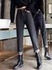 Women's High-Waisted Loose Slimming Winter Jeans - Plus Velvet, Gray, Belly-Covering Casual Harem Carrot Pants