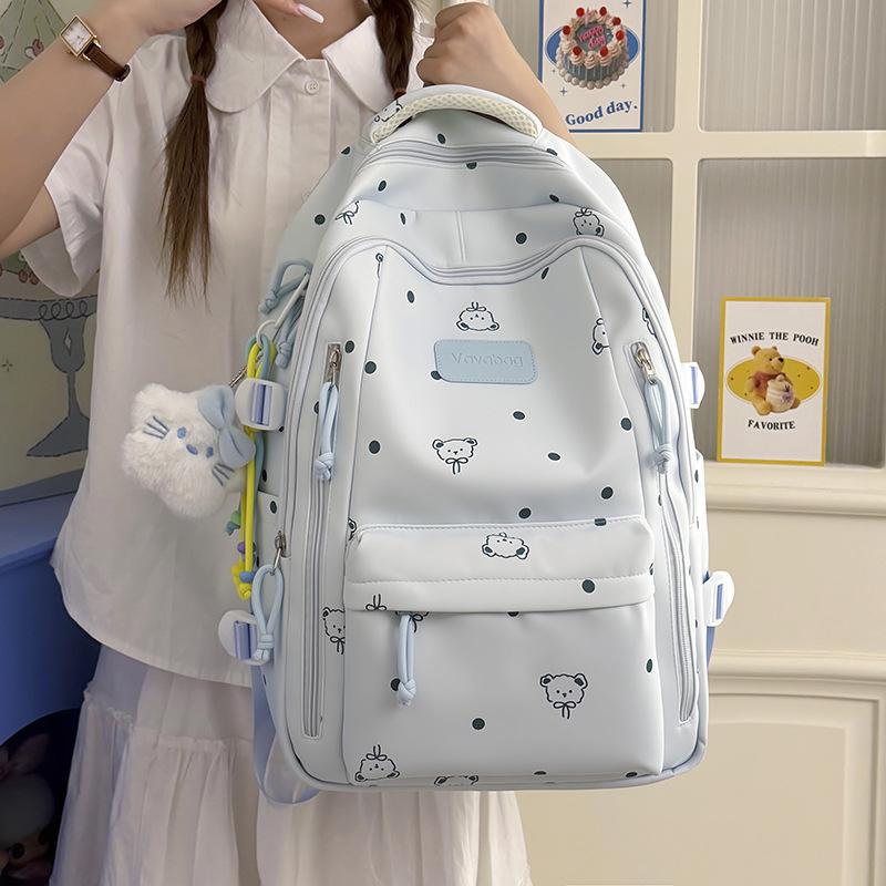 Schoolbag Korean version of small fresh schoolbag Japanese princess versatile cute polka dot men's and women's printed junior high school students