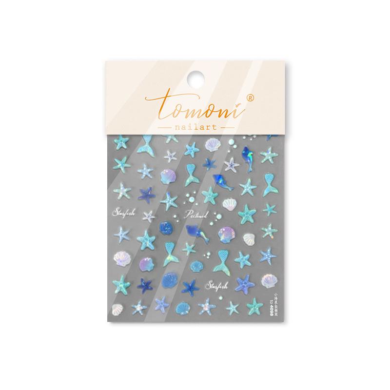 Gradient Blue Iridescent Seashell & Starfish Nail Art Stickers