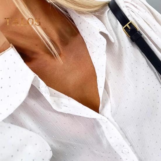 Women Shirt Lapel Lantern Long Sleeve Single Breasted Shirt Tops Casual Commuting Style Loose Fit Shirt Daily Wear