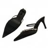 Neue spitze Strass-High Heels, sexy Ein-Wort mit Taschenkopf, leere Rücken dünne Absätze, wunderschöne Halbsandalen, einzelne Schuhe