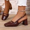 Fashion Retro Sling Back Pumps Women 2025 Summer Vintage Square Toe High Heel Pumps Elegant Metal Decoration Dress Party Sandals Women
