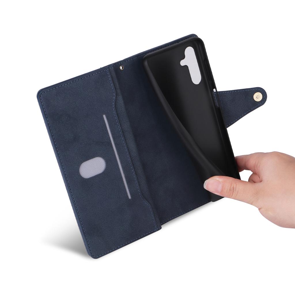 For Samsung Galaxy A26 5G Case Zipper Wallet Rivet Decor Leather Phone Cover with Wrist Strap