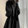 Giacca in Tweed da Donna Autunnale Stile Coreano Larga di Media Lunghezza Monocolore Cappotto Temperamentale