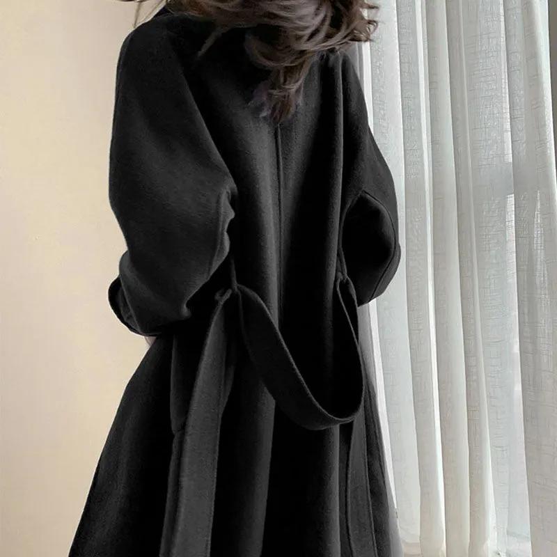 Giacca in Tweed da Donna Autunnale Stile Coreano Larga di Media Lunghezza Monocolore Cappotto Temperamentale