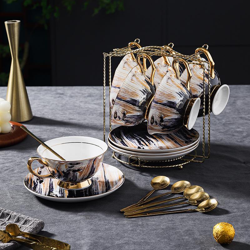 Exquisite Wood Grain Ceramic Tea Set with Saucer - Premium Bone China Cup for Afternoon Tea