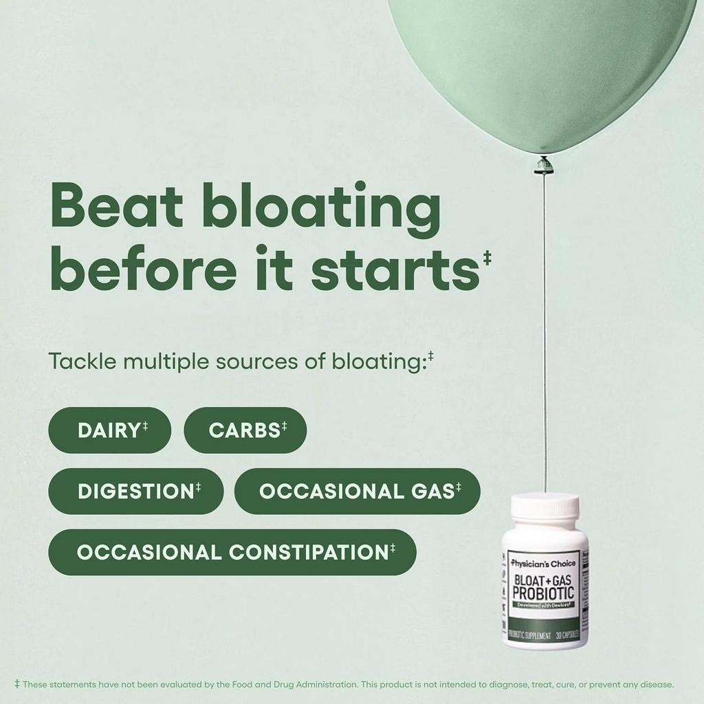 Physician's Choice Bloat + Gas Probiotic Supplement – 30 Capsules