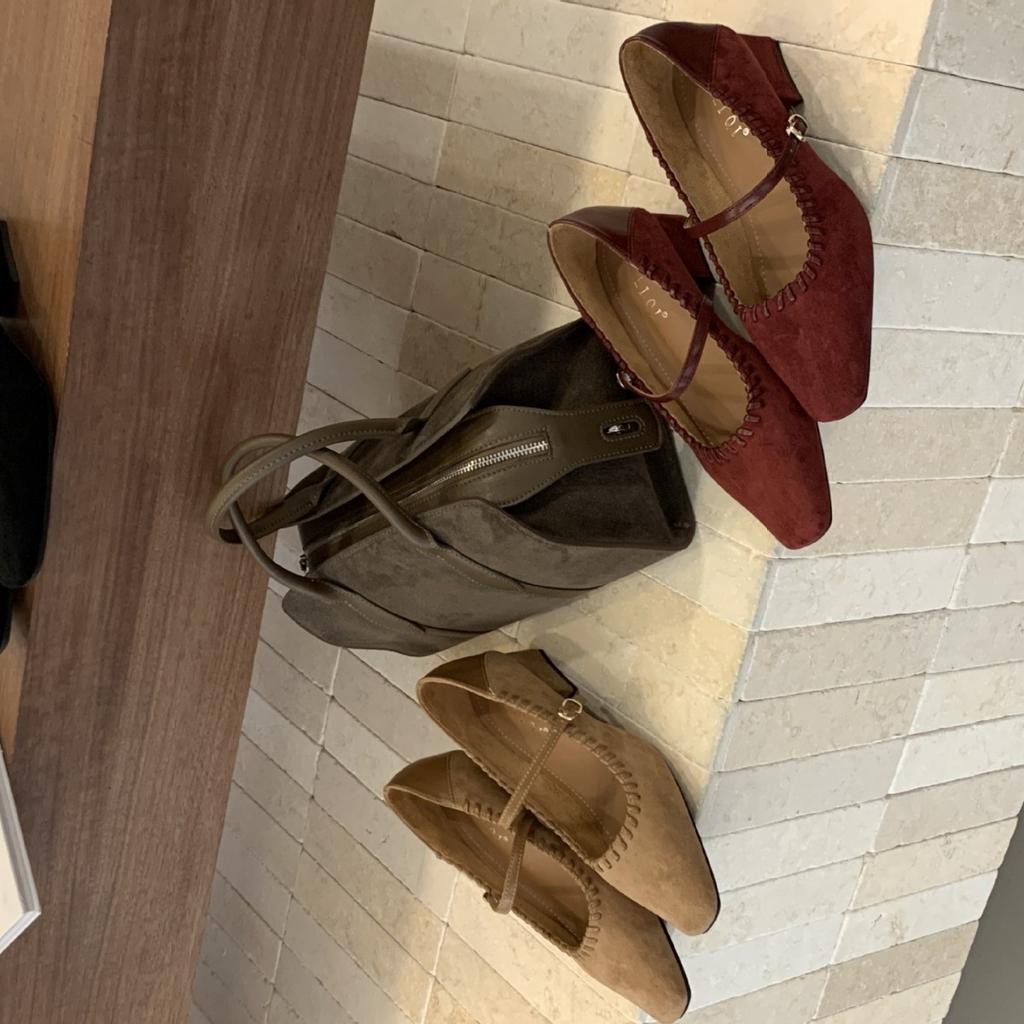 2025 autumn and winter new round head thick middle heel woven word with commute work work suede women's shoes