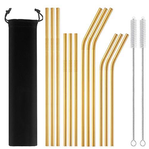 12-Pack Reusable 304 Stainless Steel Straws with Case Long Drinking Straw for 30 Oz and 20 Oz Tumblers Cups Cocktail Metal Straw