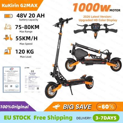 2026 Neueste Version KuKirin G2 MAX Faltbarer Elektroroller 1000W Motor 48V 20,8AH Akku 55km Reichweite All-Terrain Elektroroller