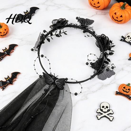 Dark Bride Cosplay Accessory Rose Black Butterfly Veil Headband Hair Hoop