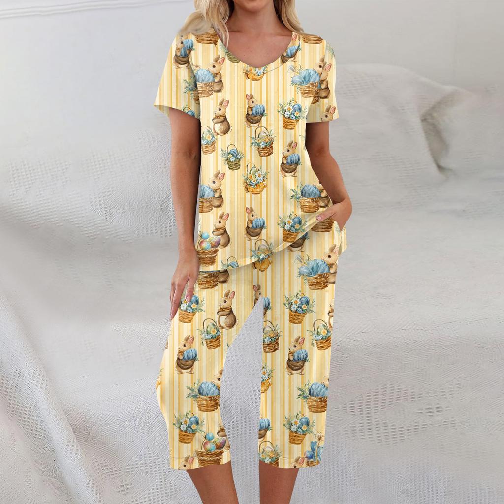 2 Piece Sets For Women Short Sleeve Top And Pants With Pockets Workout Soft  Print Sets