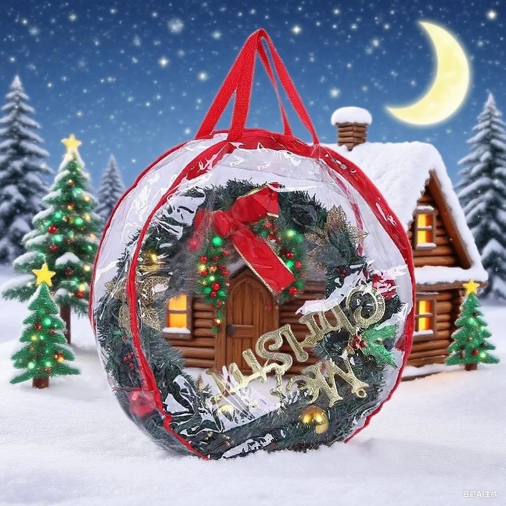 30/24inch Large Clear Christmas Wreath Storage Bag with Handle Dual Zipper, Garland Organizer Box