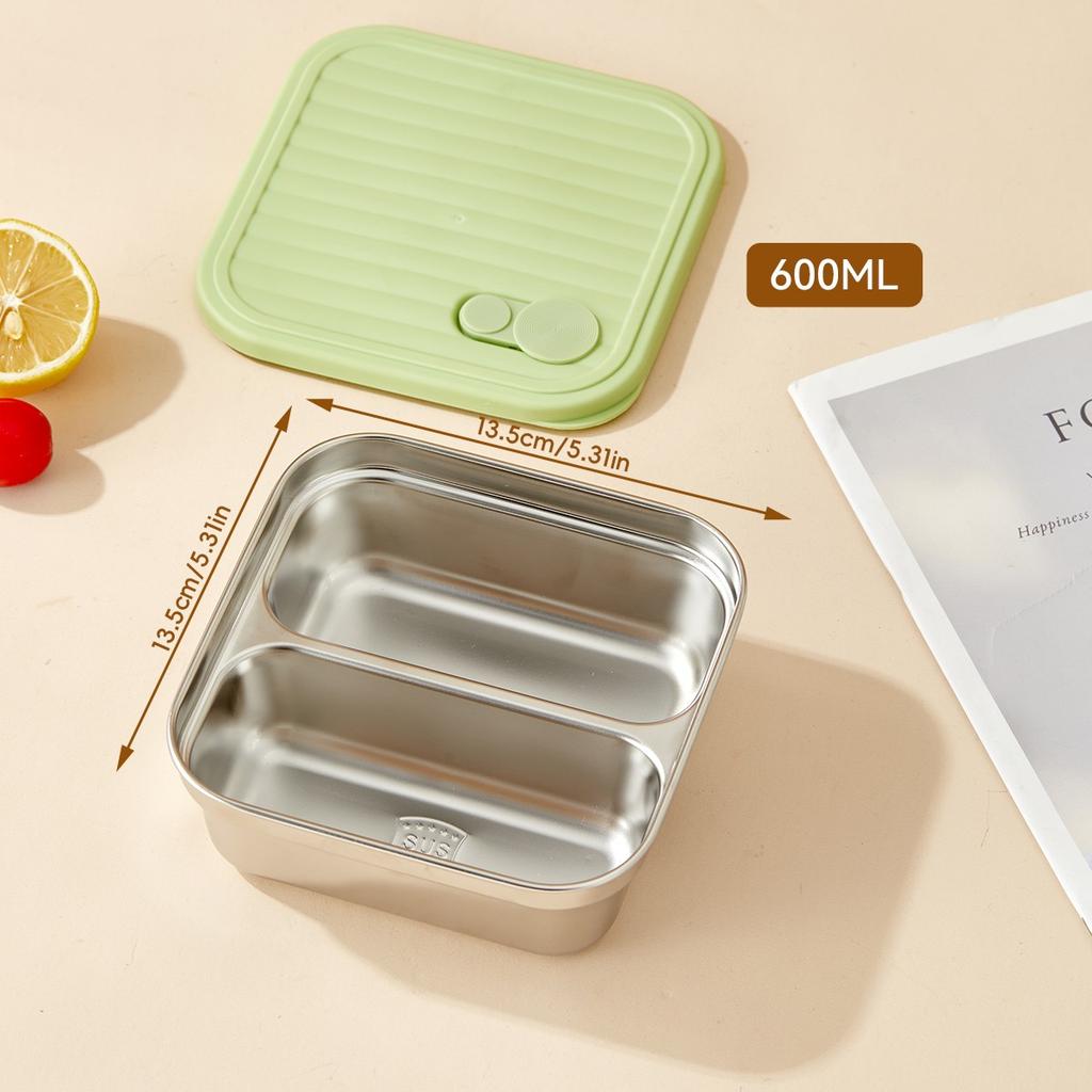 Portable Lunch Box Outdoor Picnic 1/2 Grids Large Capacity Fruit Salad Food Storage Container 304 Stainless Steel Bento Box