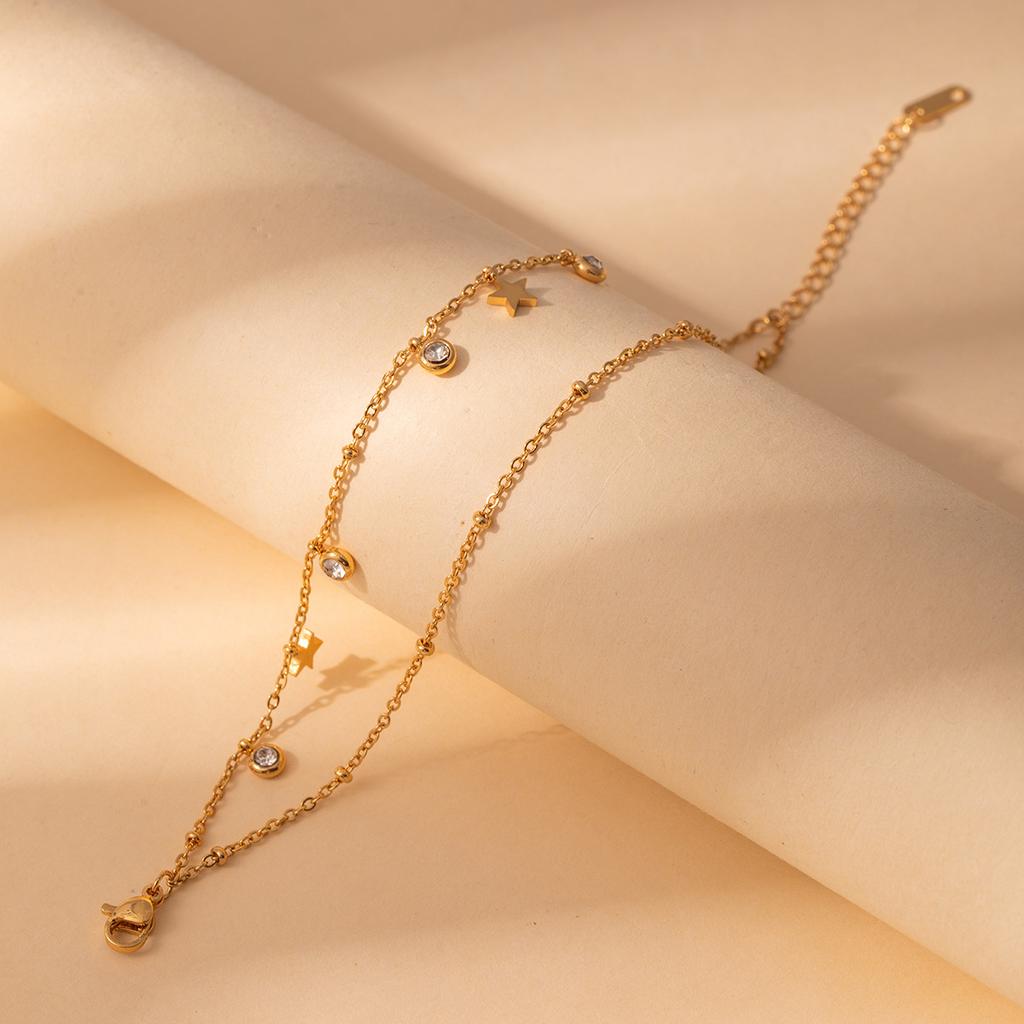 Light Luxury High-End Stainless Steel Diamond-Encrusted Bracelet, Moon Sun Love Geometry Does Not Fade Jewelry Women