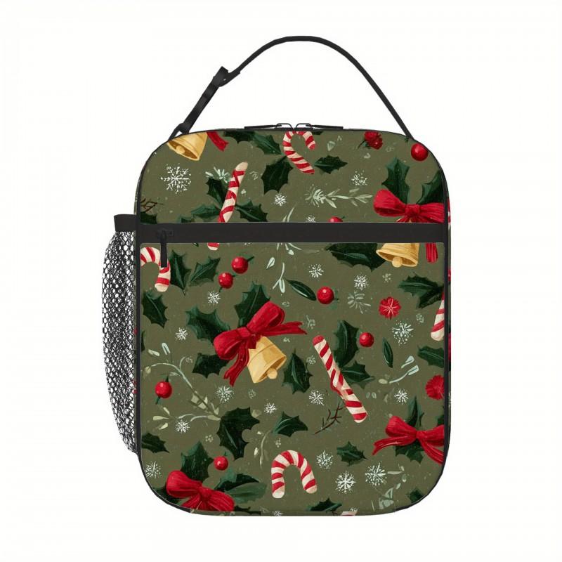 Portable Insulated Lunch Bag With Christmas Print - Thickened Thermal Food Carrier Students Office Workers