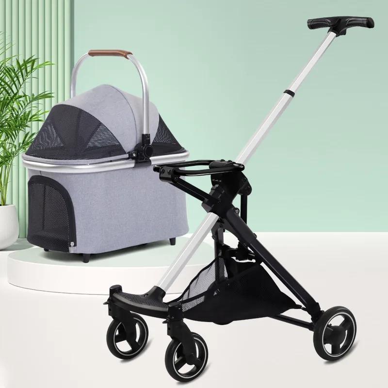 Foldable Pet Strollers Small Medium Dog Lightweight Four-wheel Stroller Multifunctional Carrying Basket Outdoor Travel Carrier