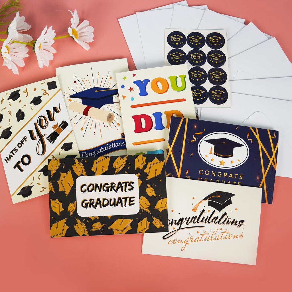 Abschlussgrußkarten-Set Handgeschrieben Englischer Stil mit Umschlägen & Stickern Kreative Handgezeichnete Segenskarten