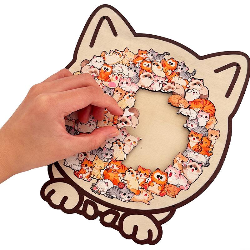 Unregelmäßig geformtes 3D-Holzkatzen-Puzzle-Spielzeug - Niederspaß zum Stapeln, Geschenk