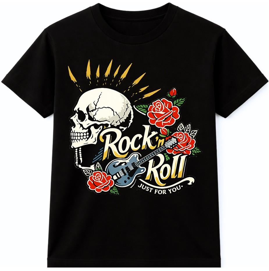 Rock N Roll Skull T Shirt Guitar Roses Vintage Music Graphic Tee Mens XXXXL