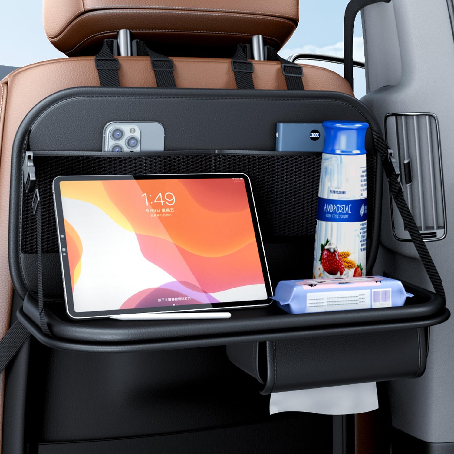 

Hopeholic Car Seatback Car Rear Seat Storage Seatback Rear Seat Storage Bag with Tissue Box and Folding Leather Easy Waterproof and Large Short Black чёрный