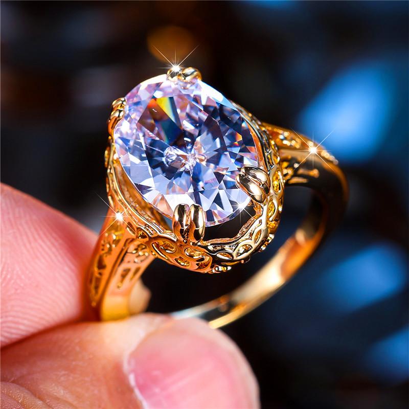 

Luxury Male Female White Zircon Stone Ring Trendy Yellow Gold Color Engagement Cute Bride Wedding Jewelry Gift For Women Men 10