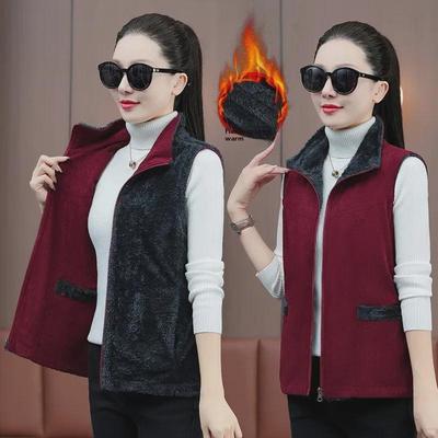 Middle-Aged Women's Fashion Velvet Stand Collar Vest: Slimming, Stylish, Loose Fit Zipper Cardigan for Spring and Autumn