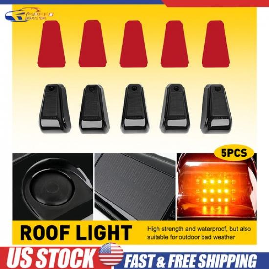 5Pcs Amber Light LED Roof Cab Marker Lamps For Pickup SUV Motorcycle Smoked Lens