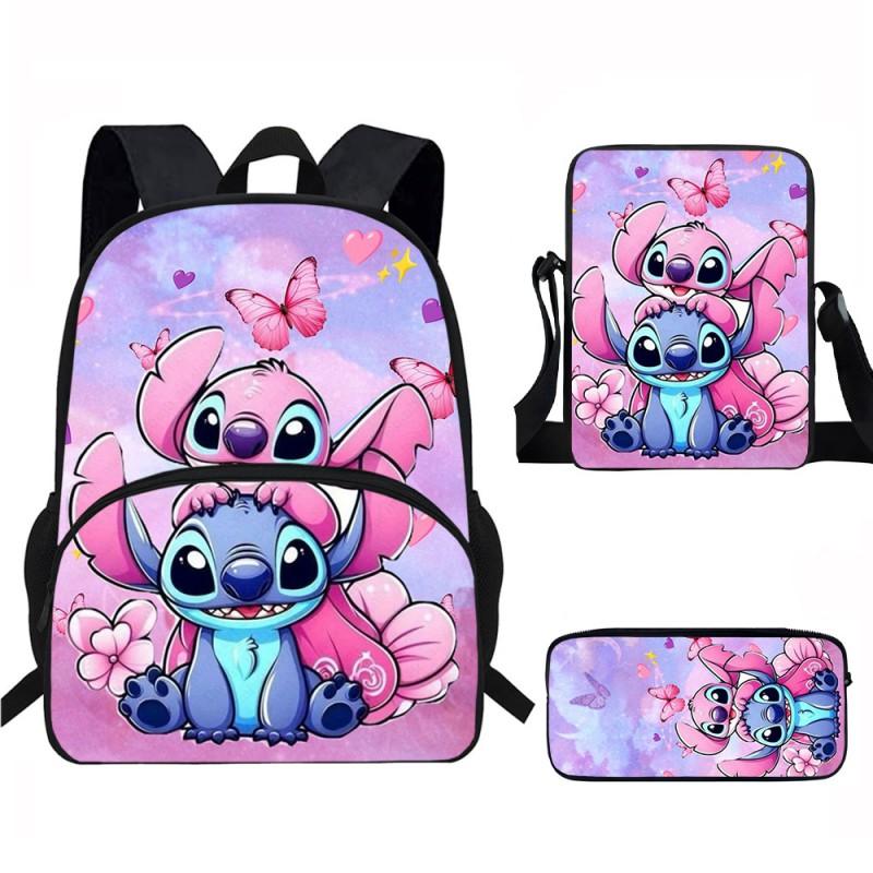 Stitch Kids School Backpack Set Elementary Students Oxford Fabric Ergonomic Design Printed Cartoon 3-Piece Bundle